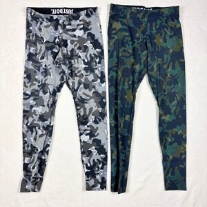 Nike Camouflage Leggings Women Sz Medium Grey Black Green Athletic Spell Out